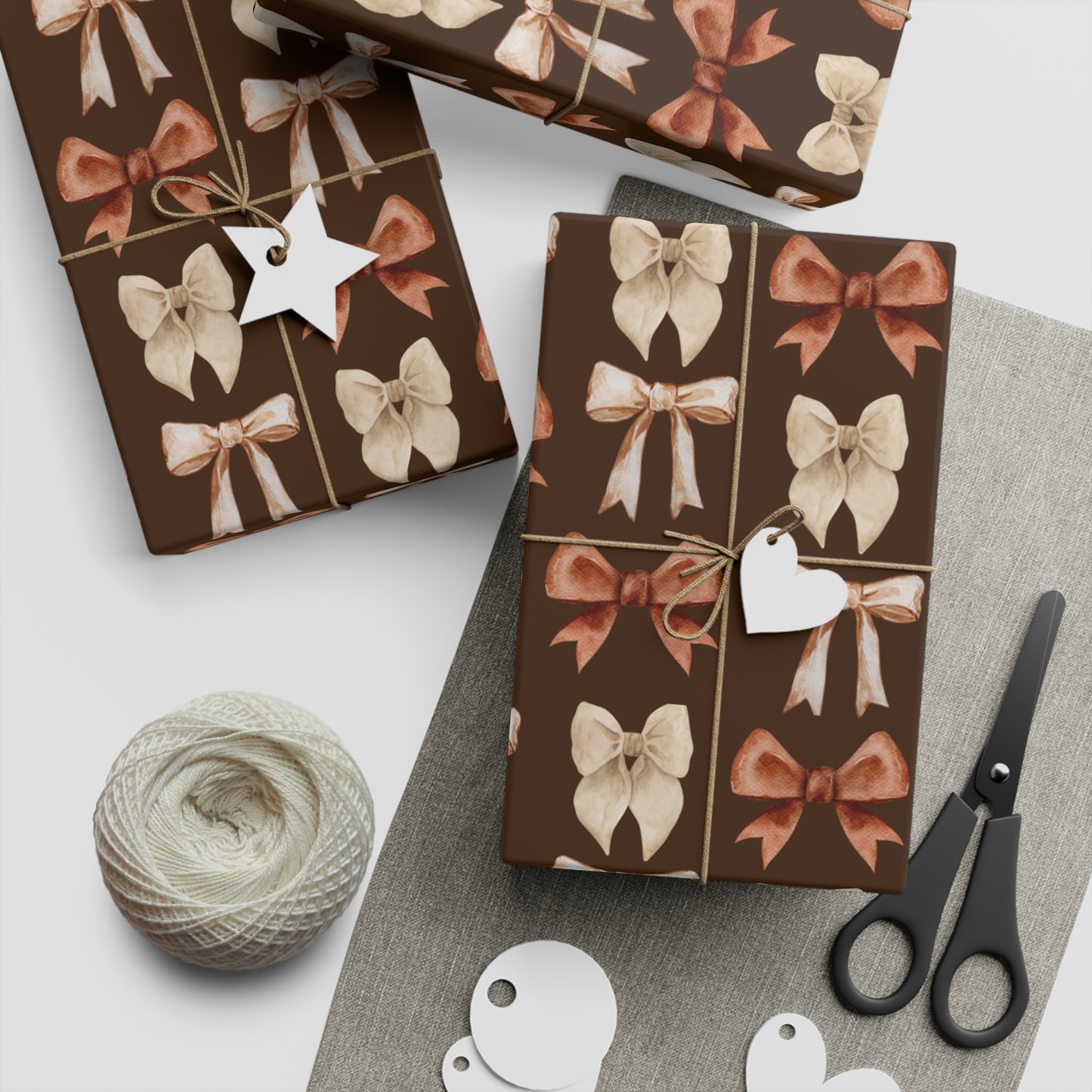 BROWN BOWS Gift Wrapping Paper Sheets, 1pc