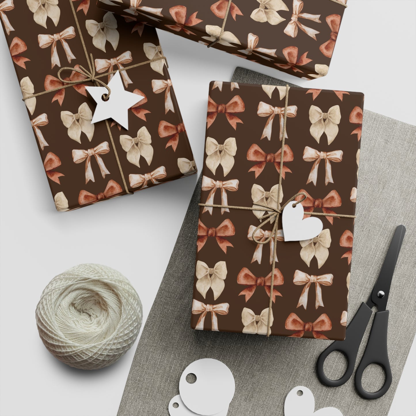 BROWN BOWS Gift Wrapping Paper Sheets, 1pc