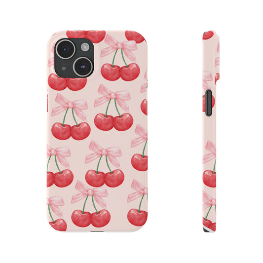 Cherries Pink and Red Slim Phone Case Cottage Core